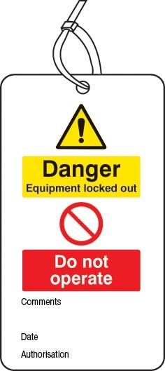 Lockout Tag - Danger Equipment  Locked Out Do Not Operate (80x150mm) Pk Of 10