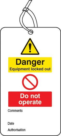 Lockout Tag - Danger Equipment  Locked Out Do Not Operate (80x150mm) Pk Of 10