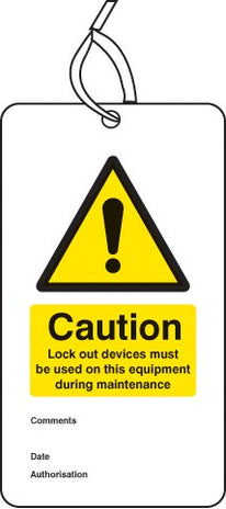 Lockout Tag - Lock Out Device Must Be Used On This Equipment... (80x150mm) Pk Of 10