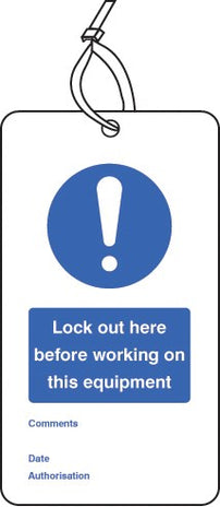 Lockout Tag - Lock Out Here Before Working On... (80x150mm) Pk Of 10