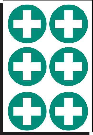 First Aid Symbol 65mm Dia - Sheet Of 6