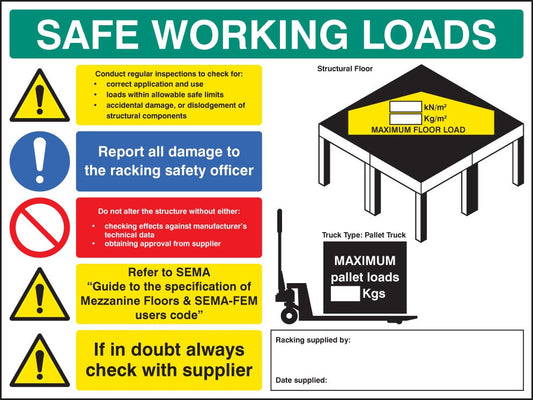 Swl Mezzanine Floor Sign 5mm Foamex 600x450mm