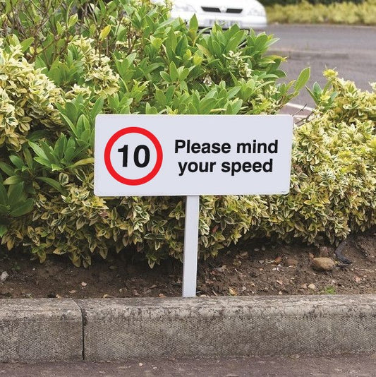 Verge Sign - 10MPH Please Mind Your Speed 450x150mm (Post 800mm)