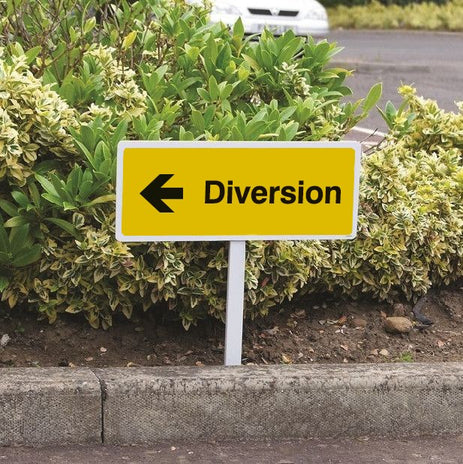 Verge Sign - Diversion Left 450x150mm (Post 800mm)
