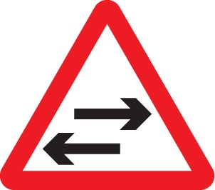 Two Way Traffic Crossing Ahead Class R2 Permanent 600mm Tri (3mm Aluminium Composite)