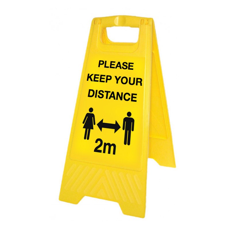 Please Keep Your Distance (Yellow Free-Standing Floor Sign) – Nixon Safety