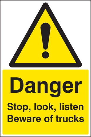 Danger Stop, Look, Listen Beware Of Trucks Floor Graphic 400x600mm