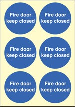 Fire Door Keep Closed 65mm Dia - Sheet Of 6 Photoluminescent