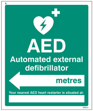 Aed Located In xxx Metres - Arrow Left