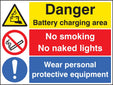 Battery Charging Area, Wear Ppe, No Smoking, No Naked Lights