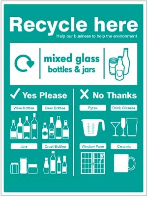 Mixed Glass Bottles & Jars - Wrap Recycle Here Sign