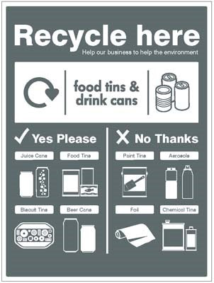 Food Tins And Drink Cans - Wrap Recycle Here Sign