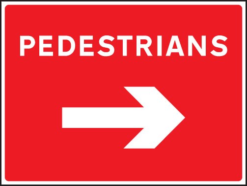 Pedestrians Arrow Right, 600x450mm Re-Flex Sign (3mm Reflective Polypropylene)