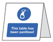 This Table Has Been Sanitised - Double Sided 100x100mm Plastic Table Cards (Pack Of 5)