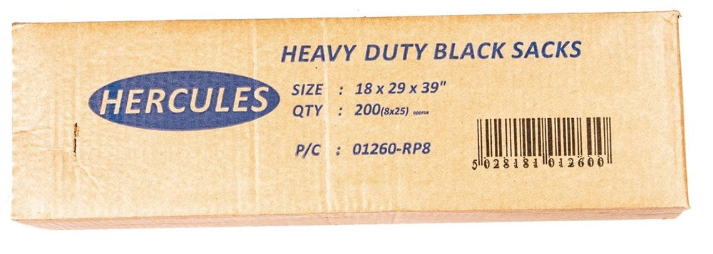 Hercules Heavy Duty 180g Black Refuse Sacks 18x29x39 (Case Of 200)