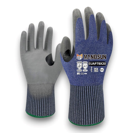 Manosun EUAP7BX20 Reinforced PU Palm Coated Cut F Glove