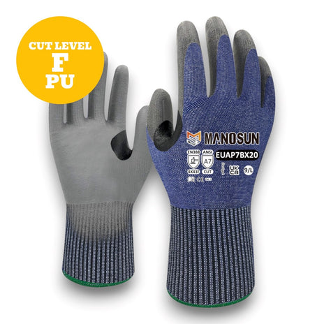 Manosun EUAP7BX20 Reinforced PU Palm Coated Cut F Glove