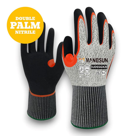 Manosun EUDS5GX20 Nitrile Double Palm Coated Cut E Glove