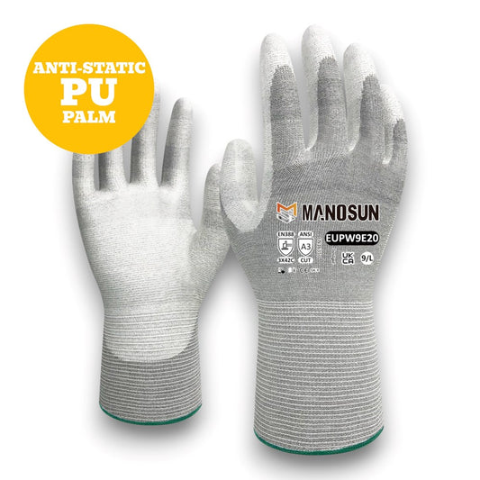 Manosun EUPW9E20 Anti-Static PU Palm Coated Cut C Glove