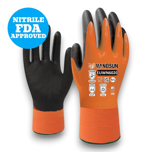 Manosun EUWN6020 Waterproof Thermal Cut D Nitrile Foam Glove