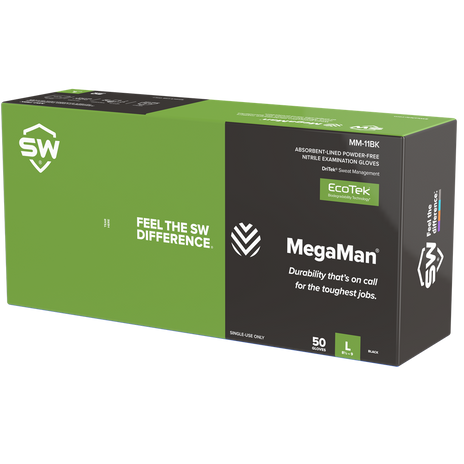 Megaman Absorbent Lined Nitrile Gloves Box Of 50