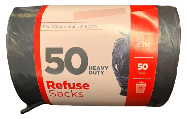 Heavy Duty Black Refuse Sacks 18" x 29" x 34" - Roll Of 50